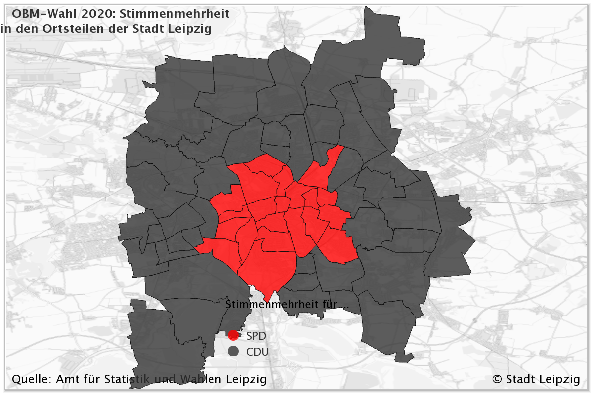 map from 2020 mayoral election in Leipzig