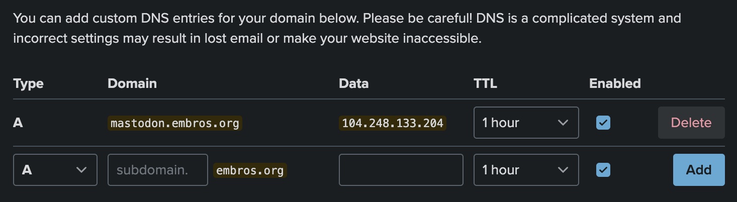 pointing a subdomain to the server