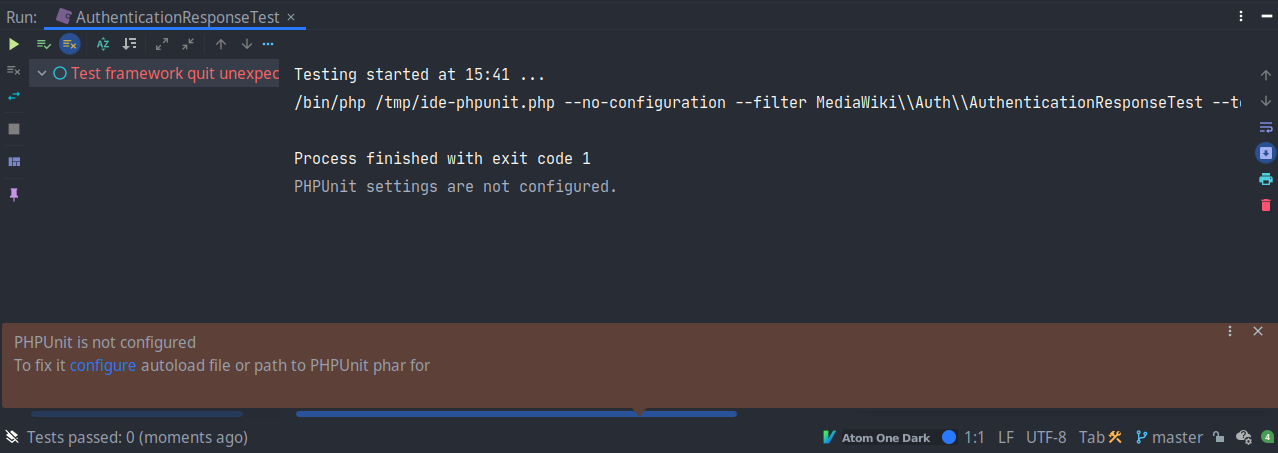 PHPUnit not configured in PhpStorm