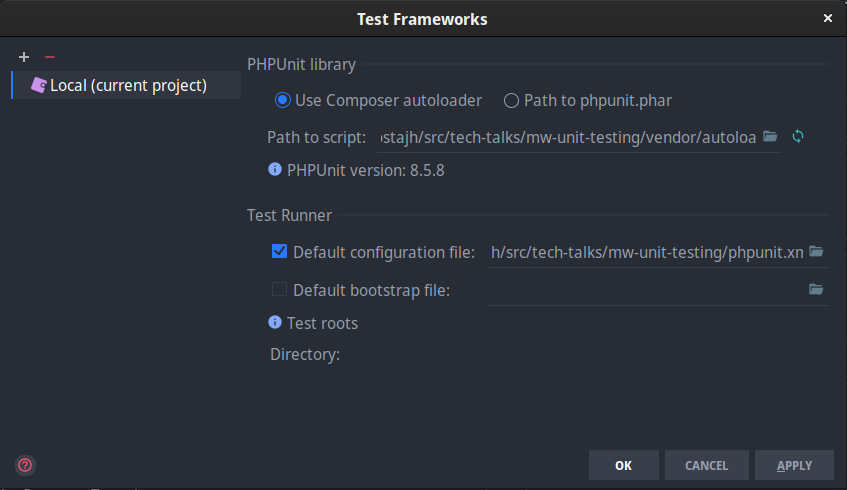 Confirm PHPUnit config